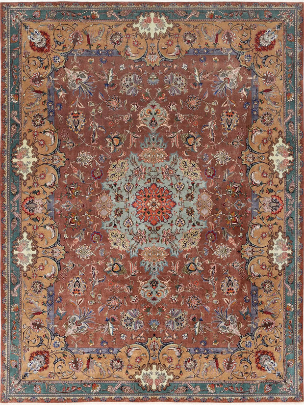 Hand Knotted Masterpiece Persian Tabriz Fine Wool & Silk Rug 9' 6" x 12' 9" - No. AT27642