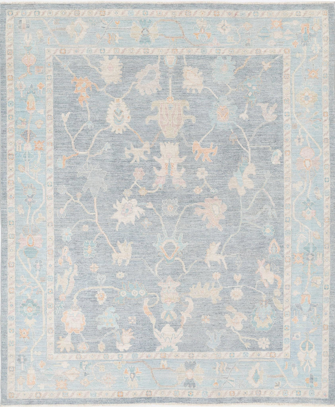 Turkish Oushak Rugs with Soft Muted Palette and Floral Designs