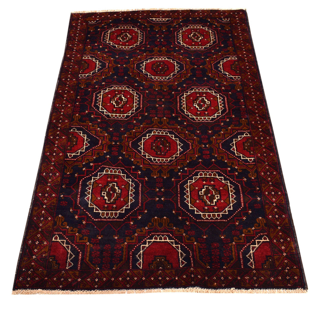Afghan Baluchi Rug 3'7" x 5'11" Hand-Knotted close-up