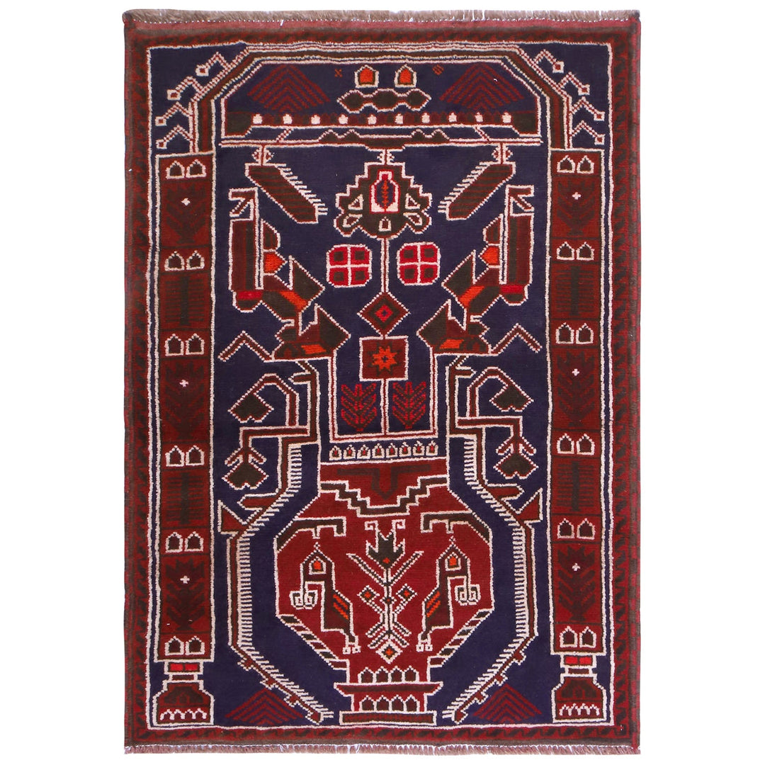 Afghan Baluchi Rug 2' 11" x 4' 9" Hand-Knotted