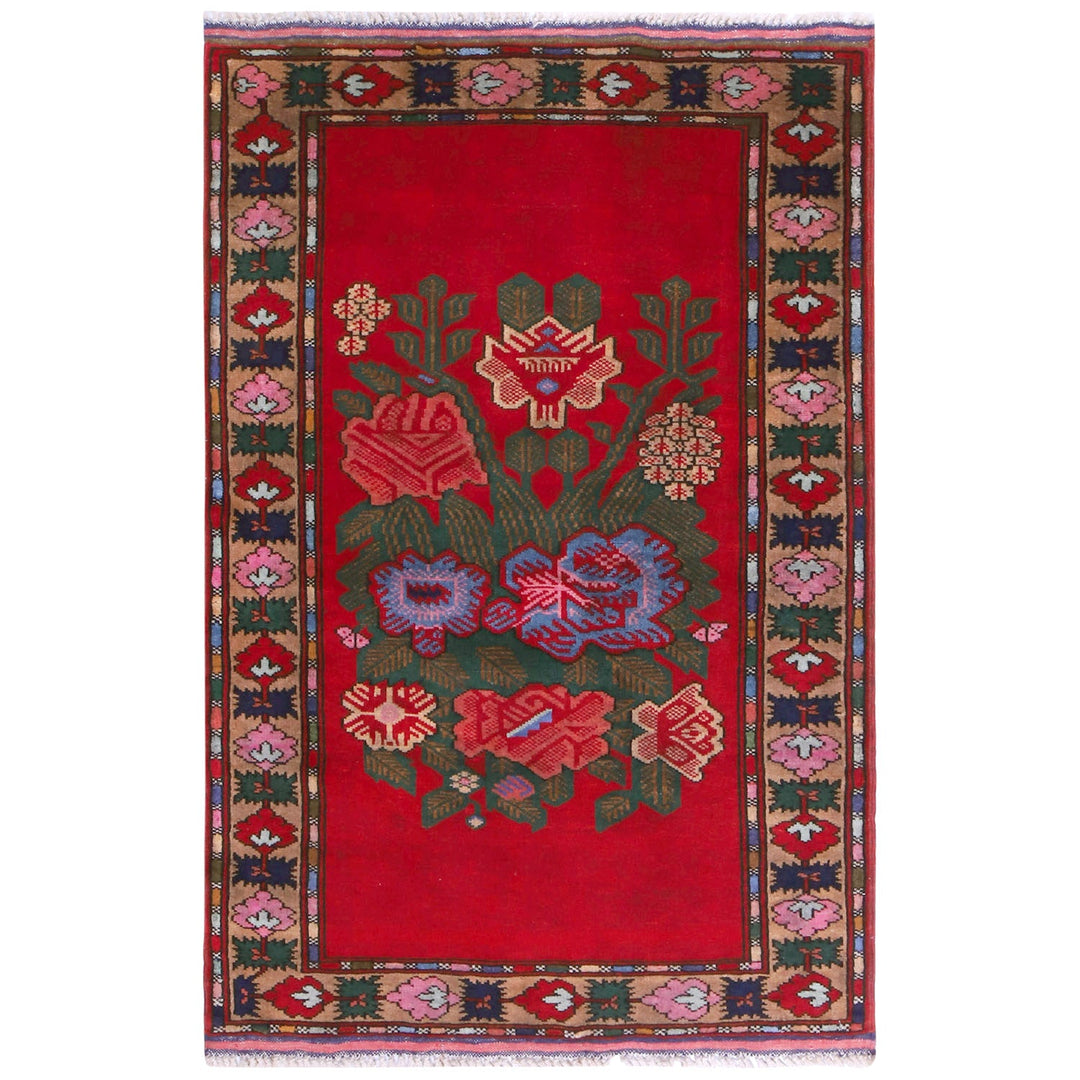 Red Afghan Baluchi Rug 2' 7" x 4' 2" Hand-Knotted