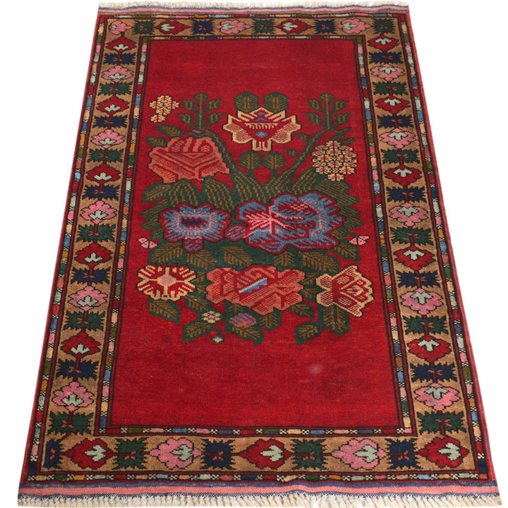 Red Afghan Baluchi Rug 2' 7" x 4' 2" Hand-Knotted close-up