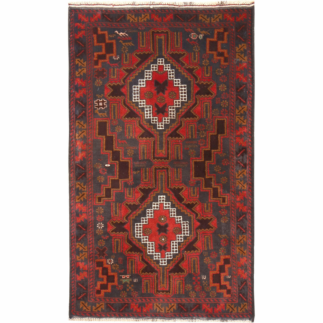 Afghan Baluchi Rug 3' 0" x 5' 3" Hand-Knotted