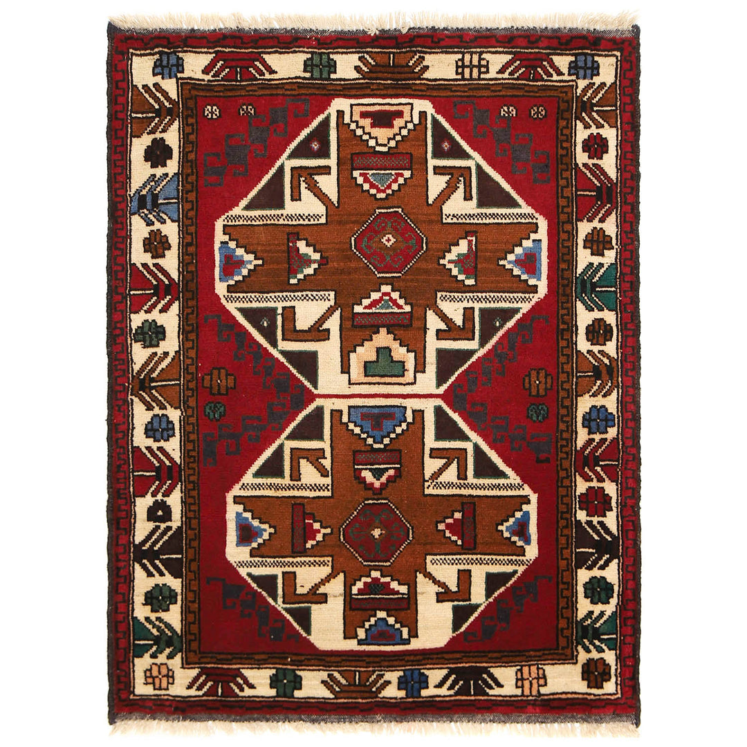 Afghan Baluchi Rug 3' 1" x 3' 11" Hand-Knotted