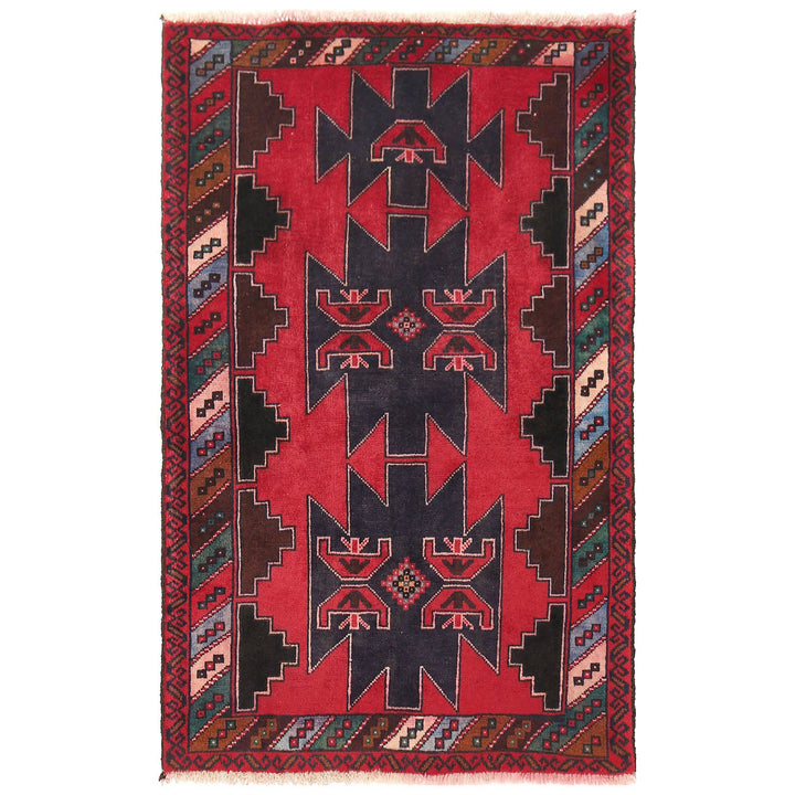Red Afghan Baluchi Rug 2' 11" x 4' 4" Hand-Knotted