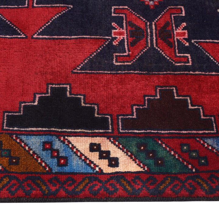 Red Afghan Baluchi Rug 2' 11" x 4' 4" Hand-Knotted pattern