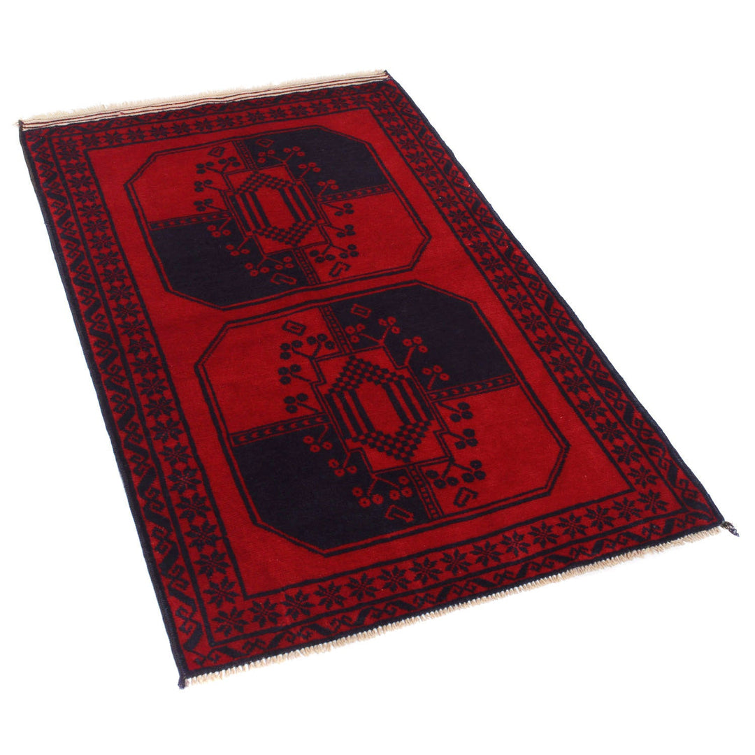 Red Afghan Baluchi Rug 2' 10" x 4' 4" Hand-Knotted detail