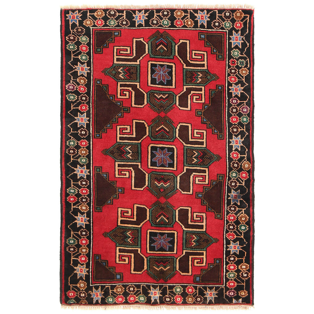 Red Afghan Baluchi Rug 2' 7" x 4' 3" Hand-Knotted