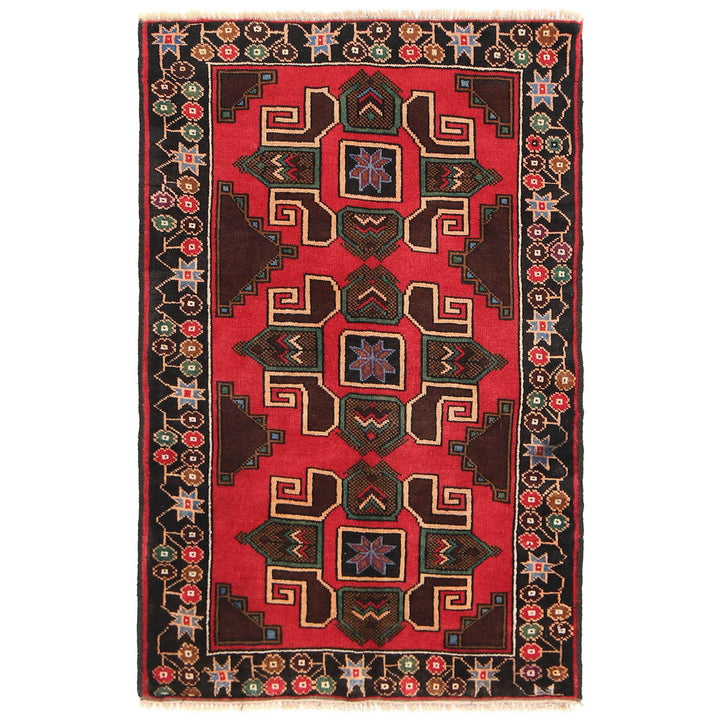 Red Afghan Baluchi Rug 2' 7" x 4' 3" Hand-Knotted