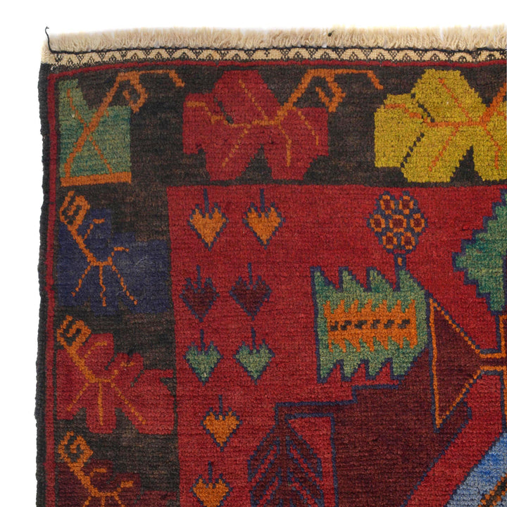 Afghan Baluchi Rug 3' 1" x 4' 6" Hand-Knotted border