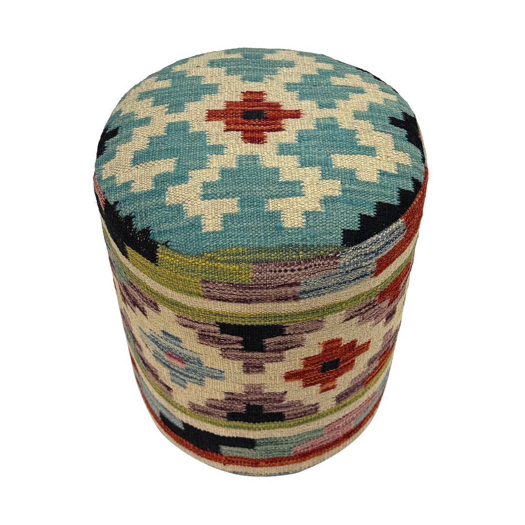 Kilim Ottoman Stool - Boho Accent Seating 1' 2" x 1' 5" - No. AL820552