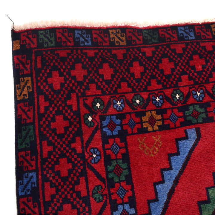 Red Afghan Baluchi Rug 8' 8" x 11' 4" Hand-Knotted | No. AL37495