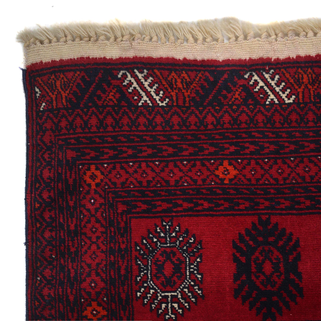Red Afghan Bokhara Rug 4' 4" x 6' 2" Hand-Knotted | No. AL18469
