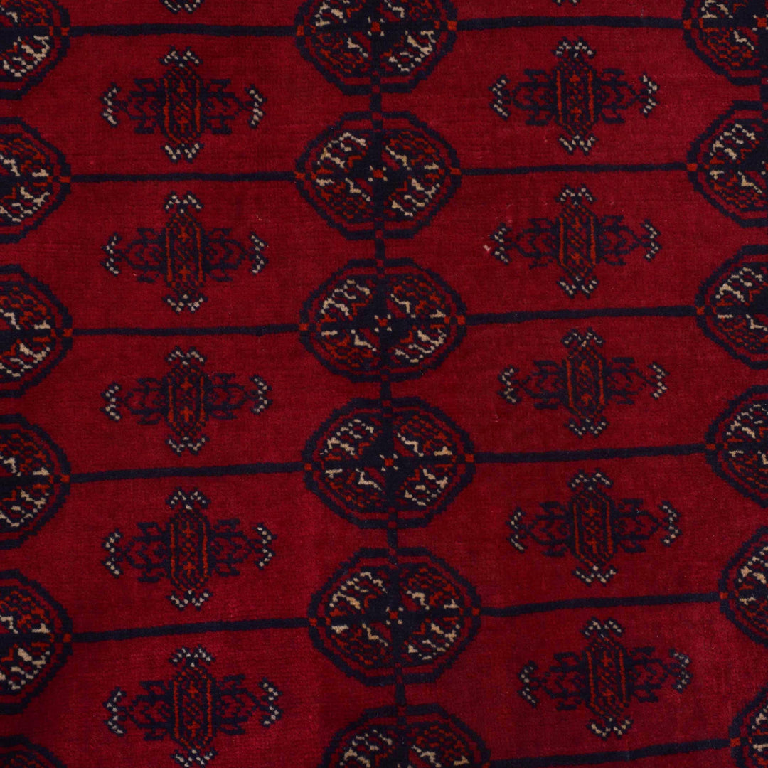 Red Afghan Bokhara Rug 4' 4" x 6' 2" Hand-Knotted | No. AL18469