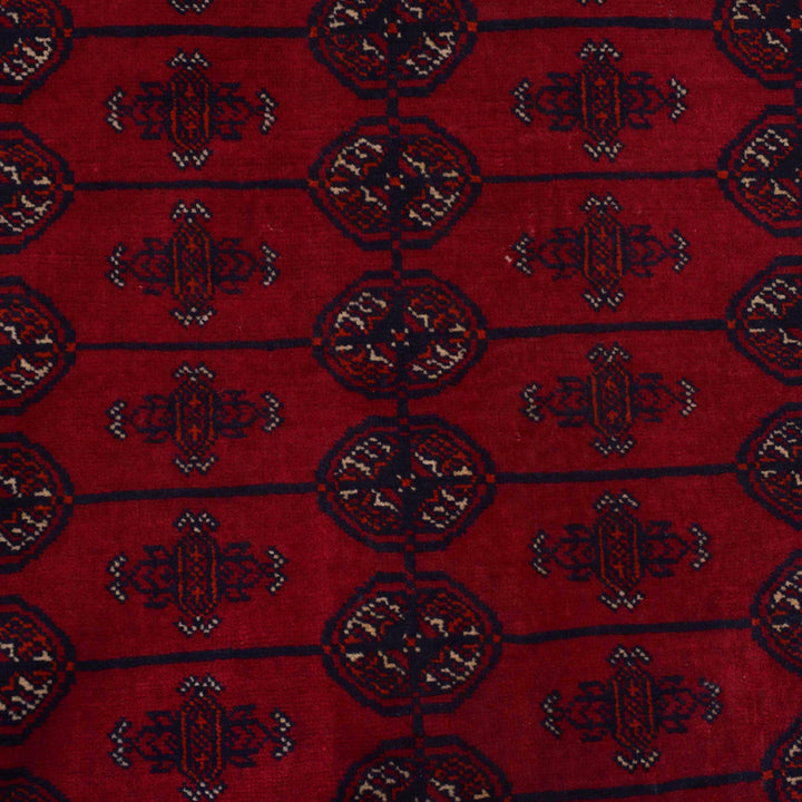 Red Afghan Bokhara Rug 4' 4" x 6' 2" Hand-Knotted | No. AL18469