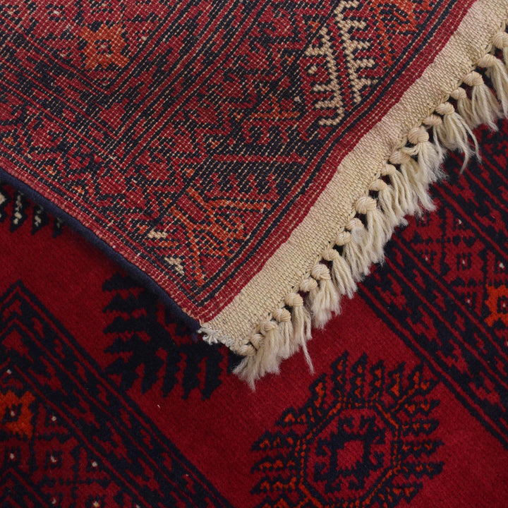 Red Afghan Bokhara Rug 4' 4" x 6' 2" Hand-Knotted | No. AL18469