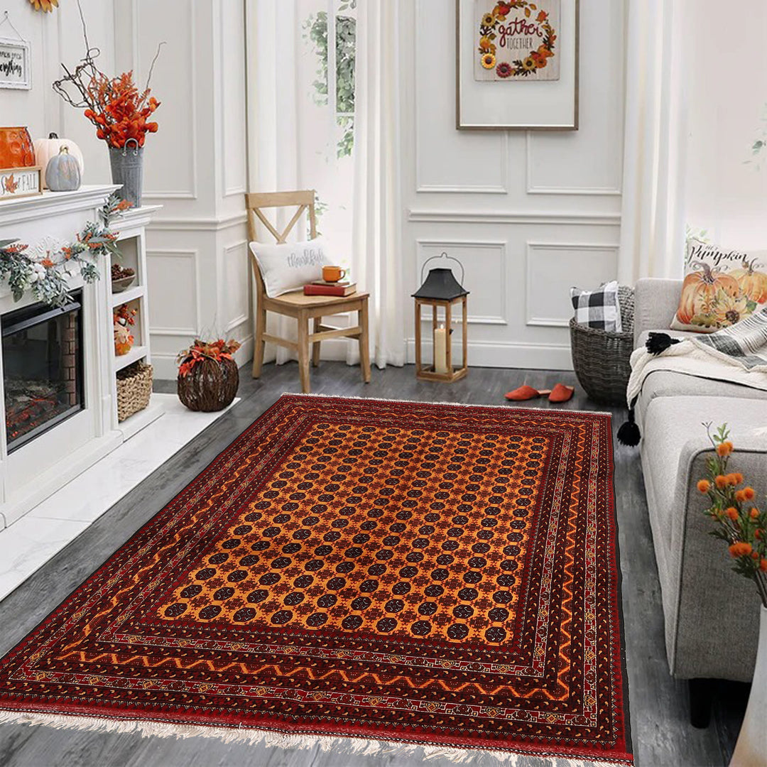 Orange Afghan Khoja Roshnai Rug 4'9" x 6'6" Hand-Knotted | No. AL67508