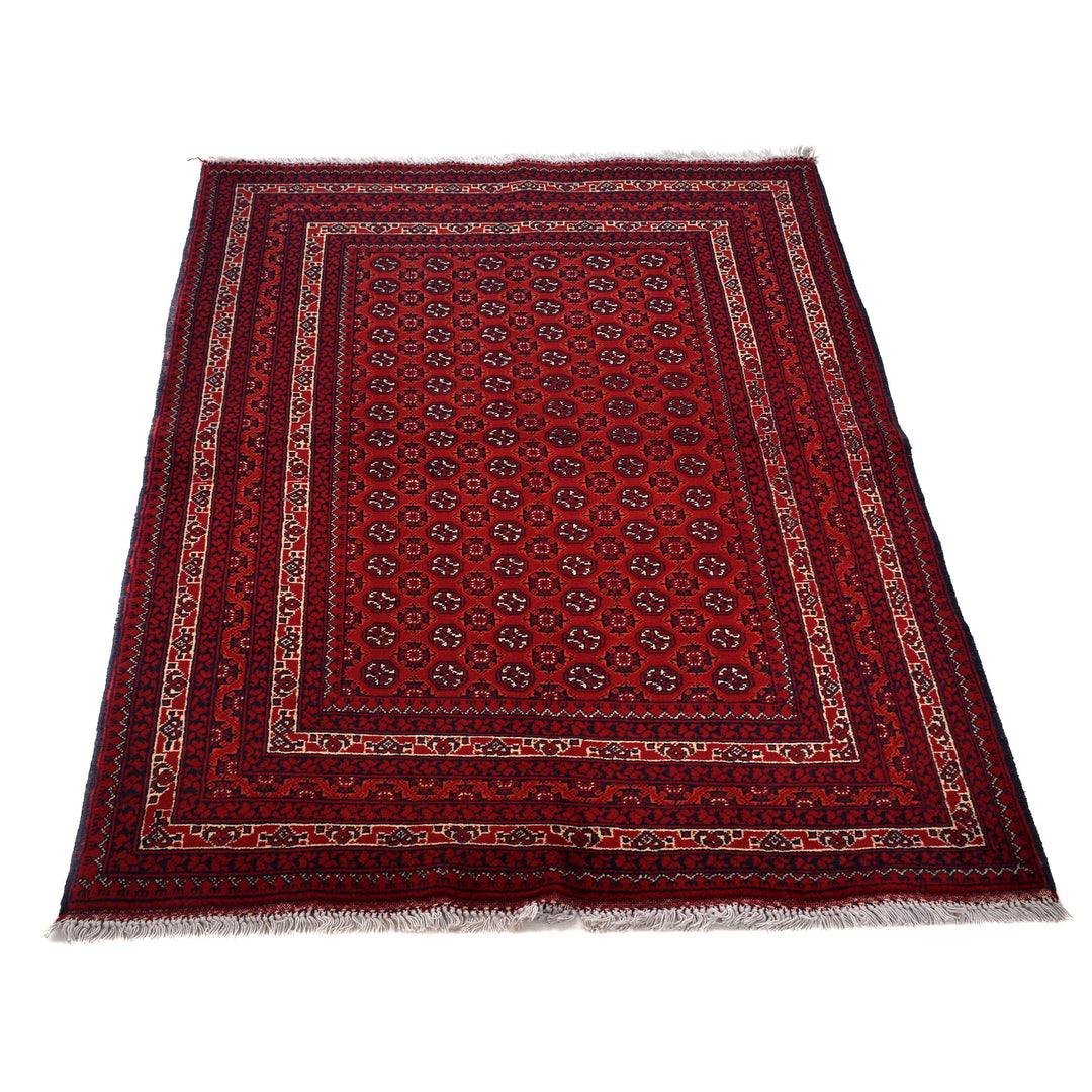 Burgundy Red Afghan Khoja Roshnai Rug 3'4" x 4'9" Hand-Knotted | No. AL64819