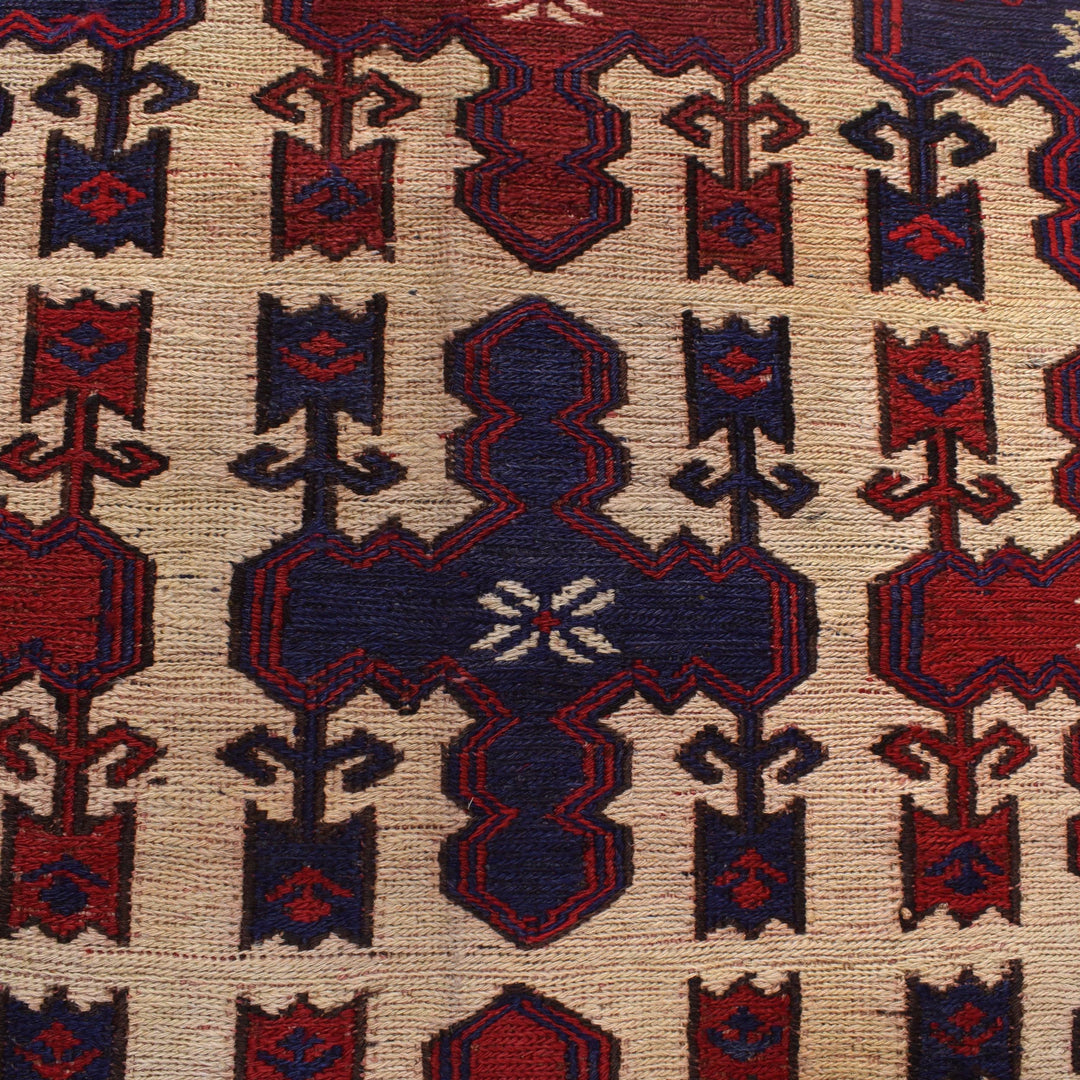 Beige Afghan Saghari Kilim Rug 6'6" x 8'6" Hand-Knotted | No. AL78001