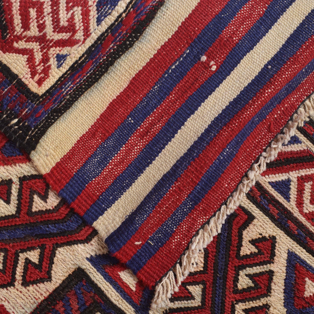 Beige Afghan Saghari Kilim Rug 6'6" x 8'6" Hand-Knotted | No. AL78001