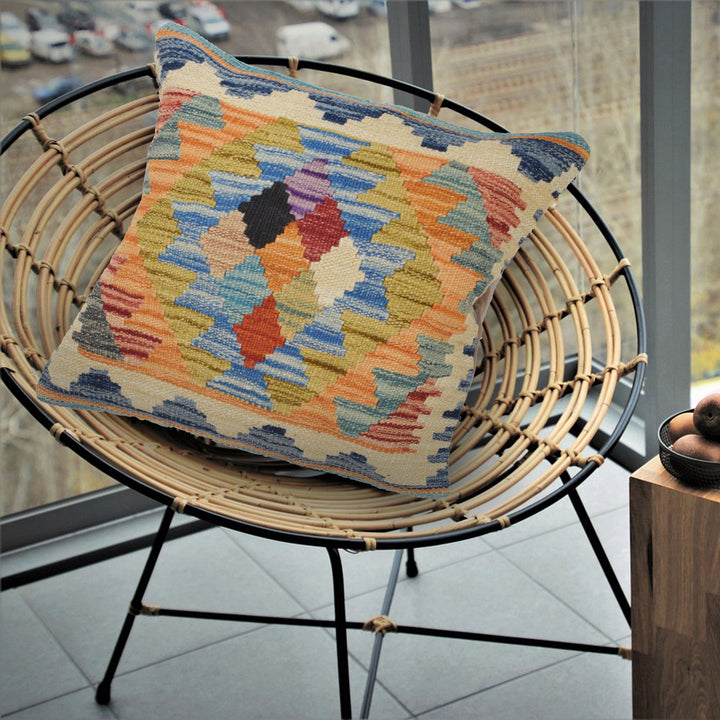 Afghan Turkish Design Cushion 1' 5" x 1' 5" Flat-Weave detail