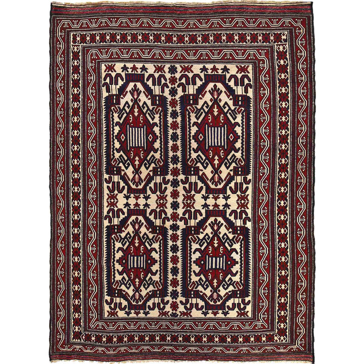 Beige Afghan Saghari Rug 6' 11" x 9' 6" Flat-Weave