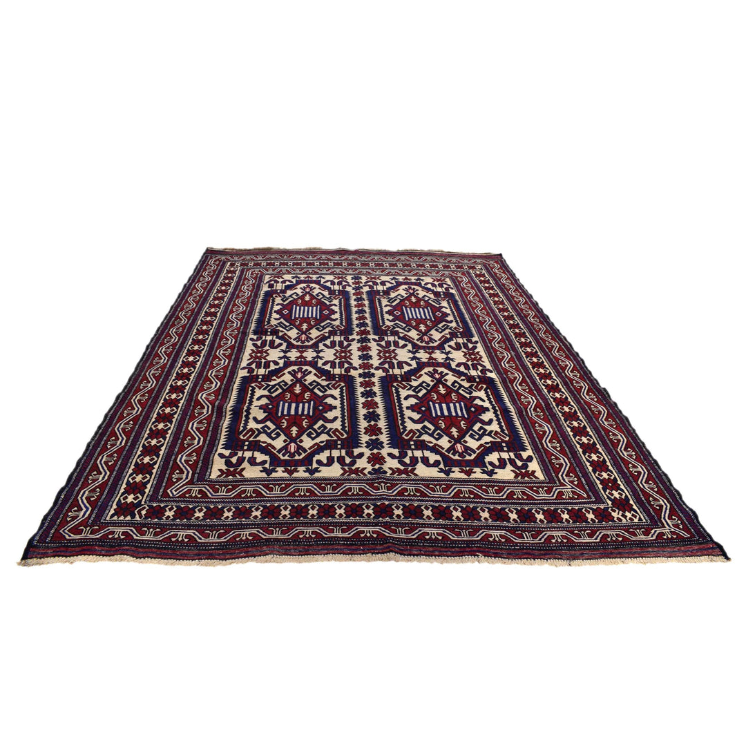 Beige Afghan Saghari Rug 6' 11" x 9' 6" Flat-Weave detail
