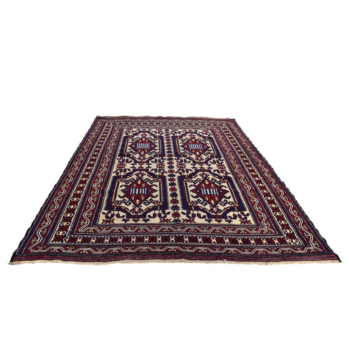 Beige Afghan Saghari Rug 6' 11" x 9' 6" Flat-Weave detail
