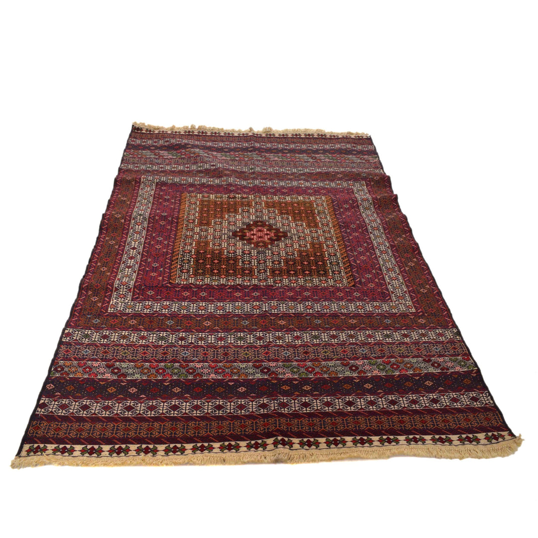 Beige Afghan Maliki Kilim Rug 4' 1" x 6' 5" Hand-Knotted | No. AL94638