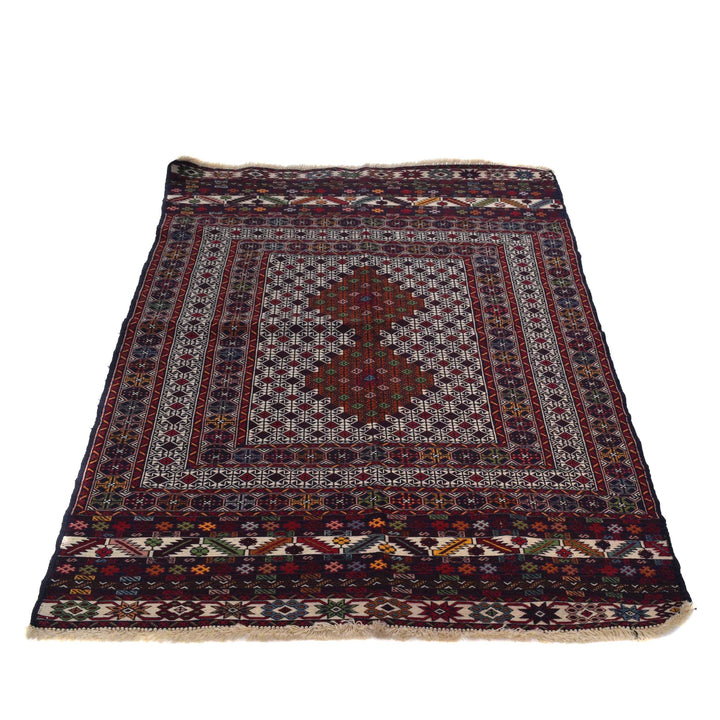 Beige Maliki Kilim Rug 3' 4" x 5' 1" Hand-Knotted | No. AL38065