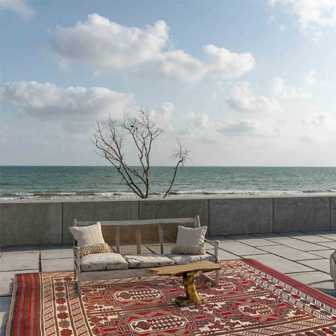 Beige Afghan Saghari Kilim Rug 6' 4" x 9' 2" Flat-Weave | No. AL73962