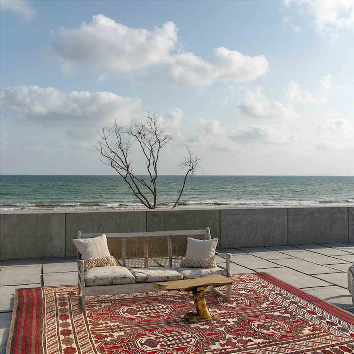 Beige Afghan Saghari Kilim Rug 6' 4" x 9' 2" Flat-Weave | No. AL73962