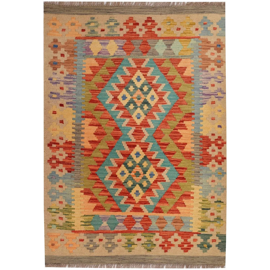 Afghan Kilim Rug 2' 7" x 3' 7" Flat-Weave | No. 33970