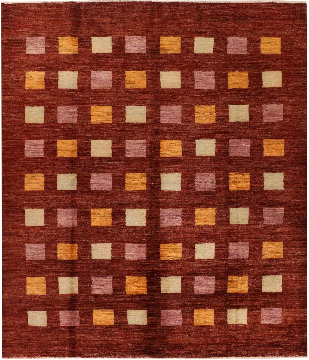 Brown Afghan Gabbeh Rug 6'9" x 7'9" Hand-Knotted | No. 34237