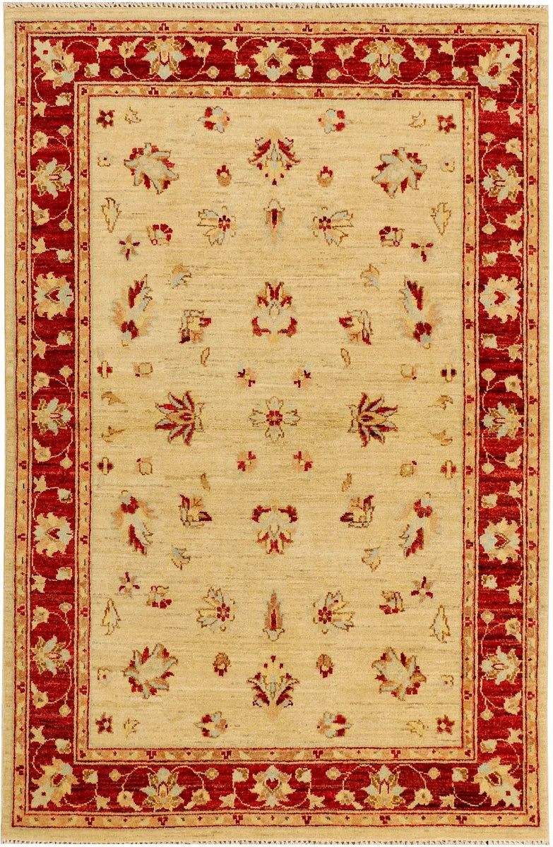 Navajo White Afghan Ziegler Rug 4'2" x 6'3" Hand-Knotted | No. 38071