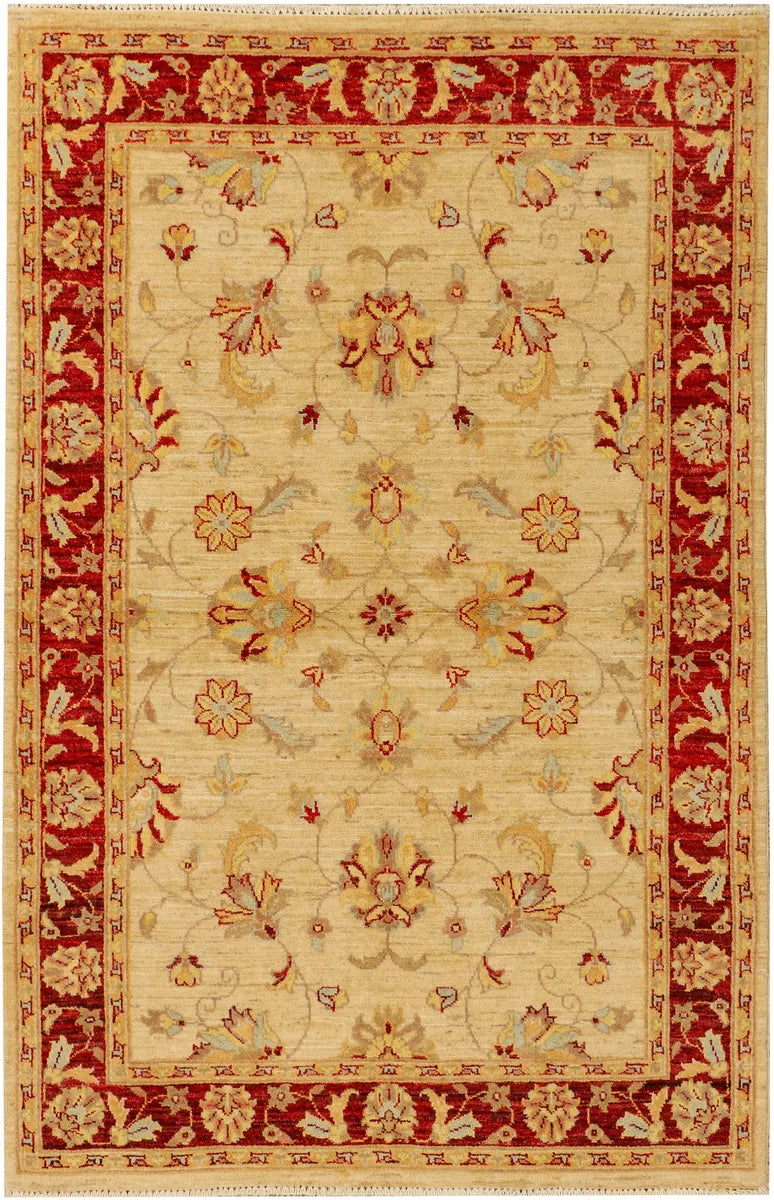 Navajo White Afghan Ziegler Rug 4'2" x 6'4" Hand-Knotted | No. 38072