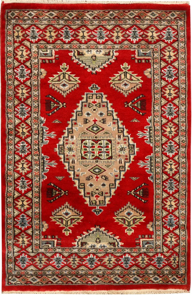Red Caucasian Oriental Rug 2' 6 x 3' 9 Hand-Knotted | No. 38242