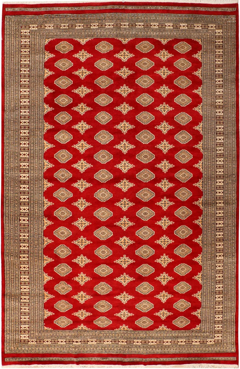 Red Pakistani Jaldar Rug 6'8" x 10'4" Hand-Knotted | No. 38306