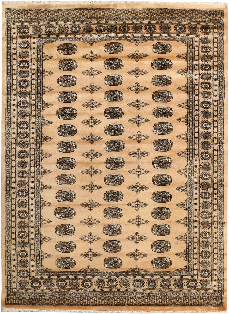 Beige Afghan Bokhara Rug 5'6" x 7'5" Hand-Knotted | No. 38357