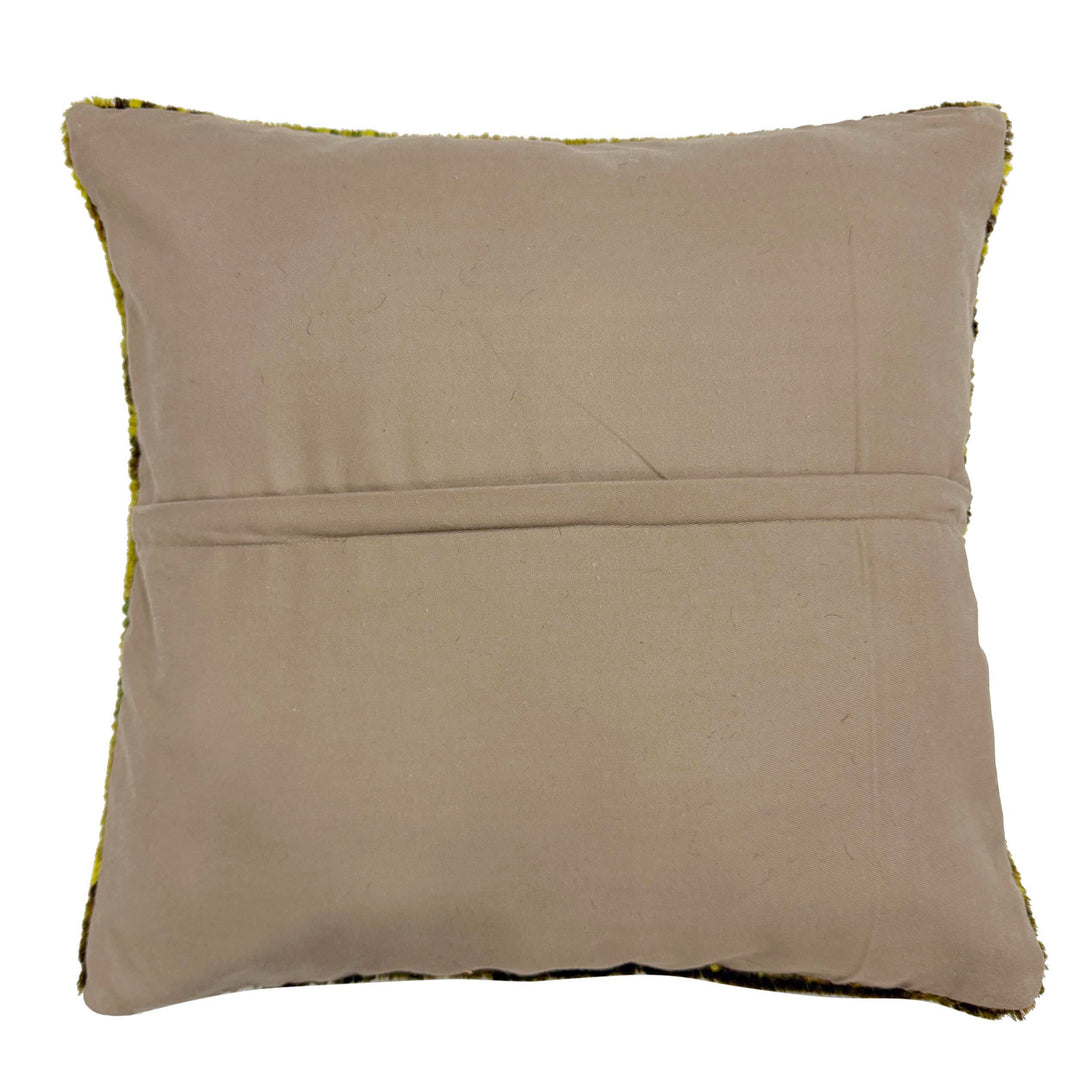 Yellow Afghan Overdyed Carpet Cushion 1' 5" x 1' 6" Hand-Knotted detail