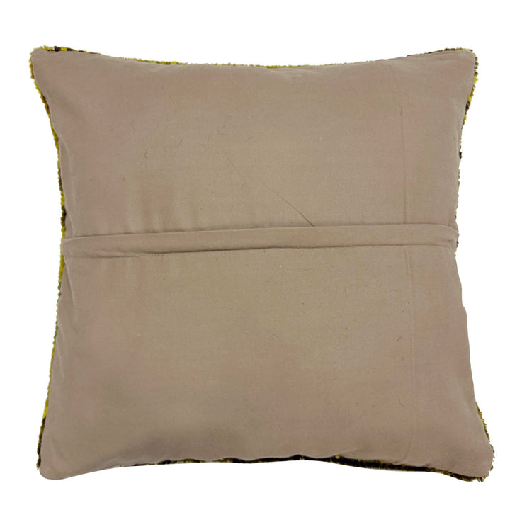 Yellow Afghan Overdyed Carpet Cushion 1' 5" x 1' 6" Hand-Knotted detail