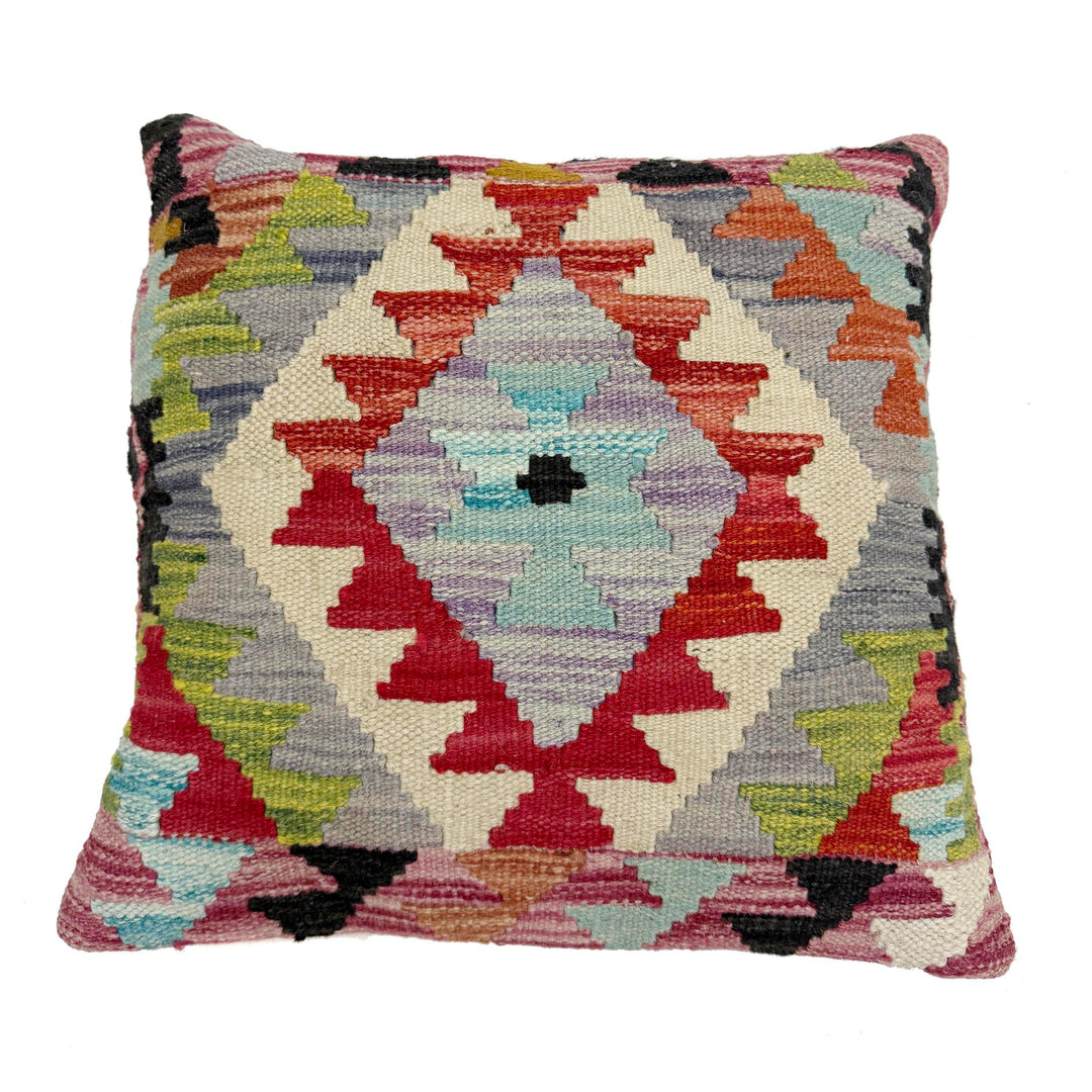 Afghan Geometric Cushion 1' 5" x 1' 6" Hand-Knotted
