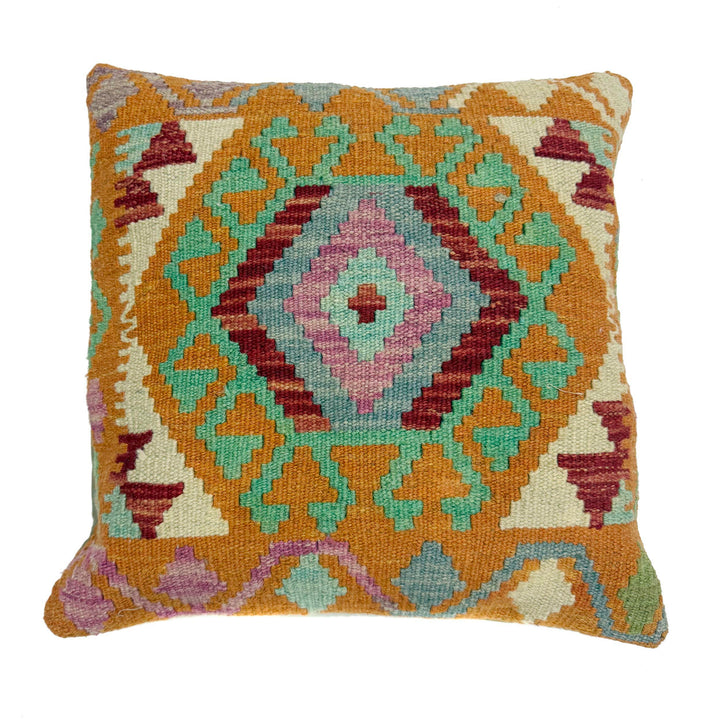 Afghan Geometric Cushion 1' 5" x 1' 6" Hand-Knotted