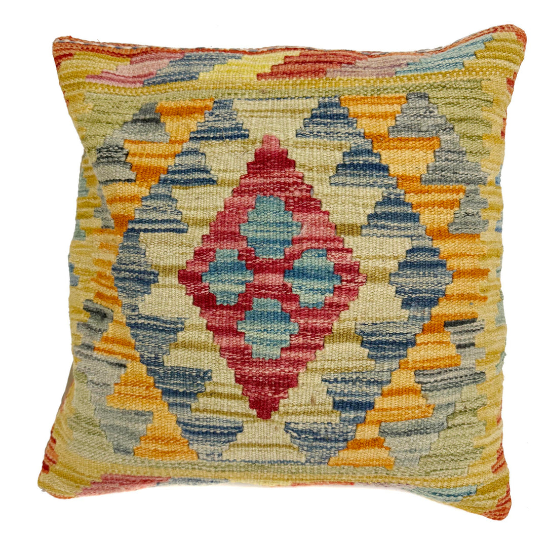 Afghan Geometric Cushion 1' 6" x 1' 6" Hand-Knotted