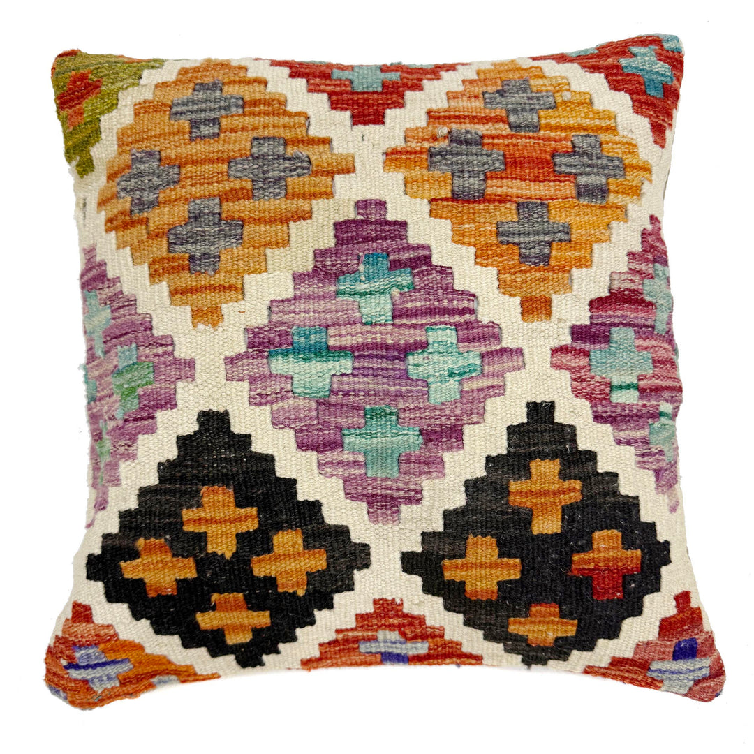 Afghan Geometric Cushion 1' 5" x 1' 5" Hand-Knotted