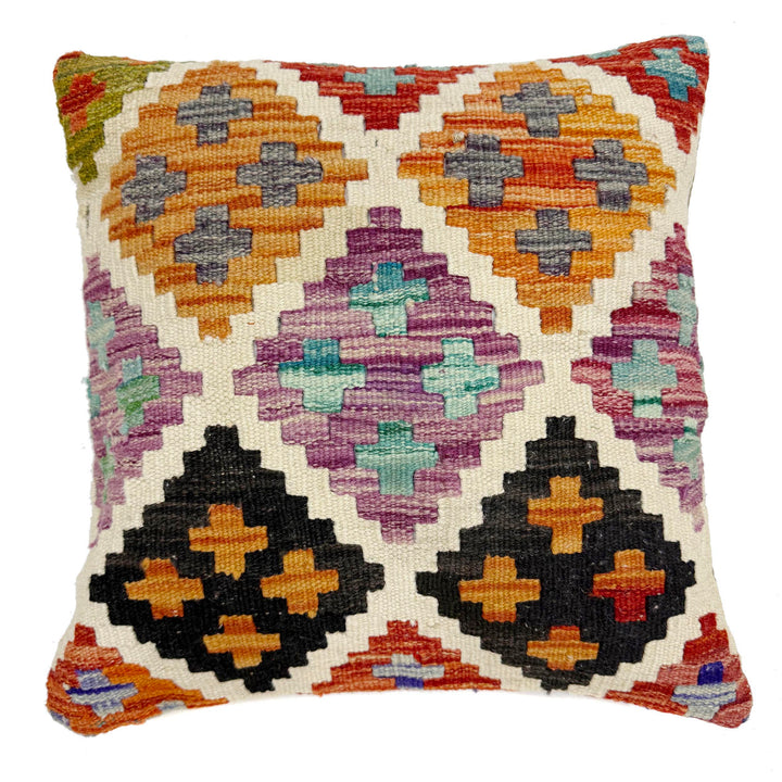 Afghan Geometric Cushion 1' 5" x 1' 5" Hand-Knotted