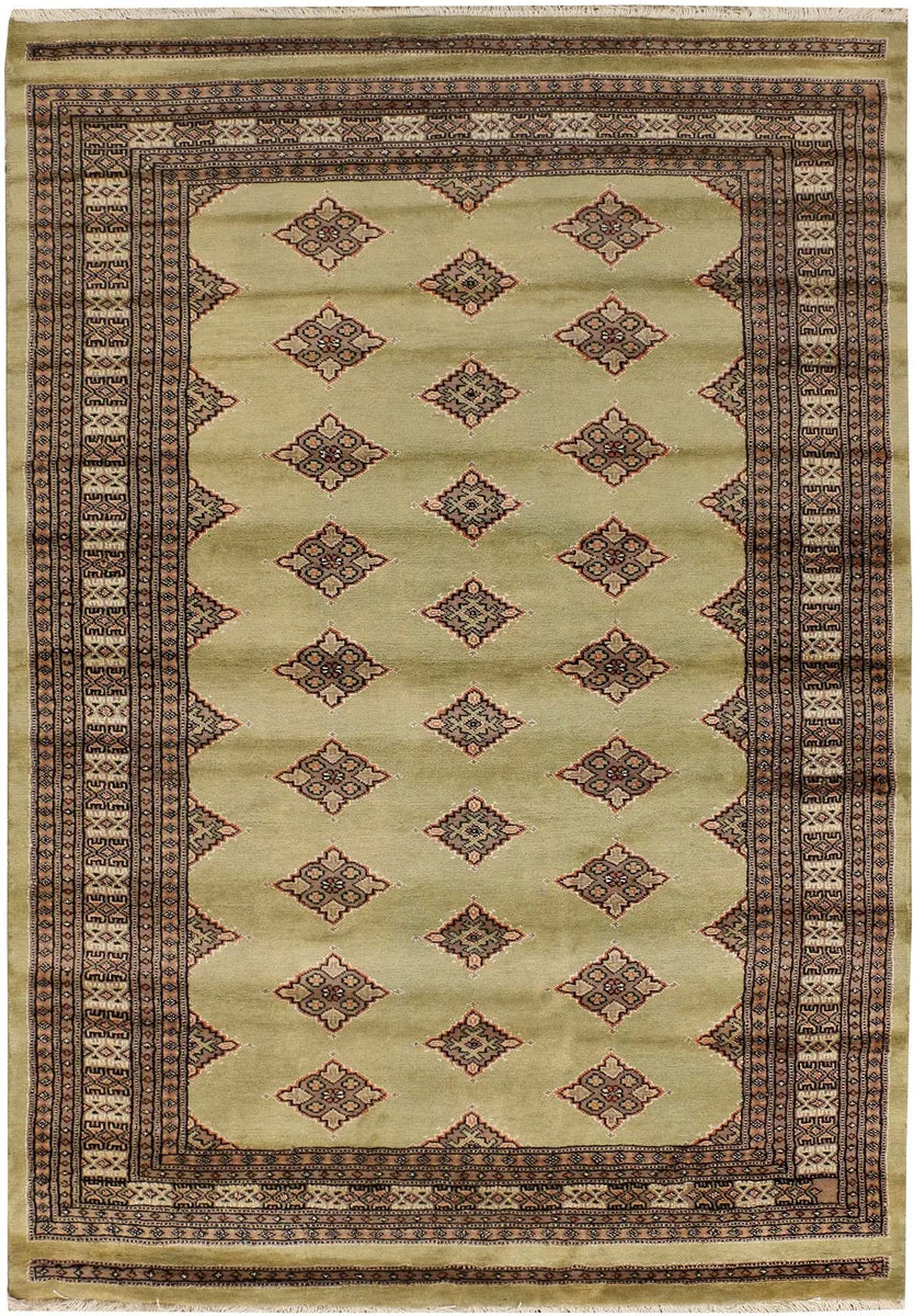 Beige Pakistani Jaldar Rug 4' 6" x 6' 6" Hand-Knotted | No. 38494
