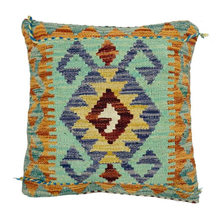Afghan Geometric Cushion 1' 5" x 1' 6" Hand-Knotted