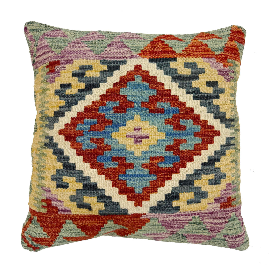 Afghan Geometric Cushion 1' 5" x 1' 5" Hand-Knotted