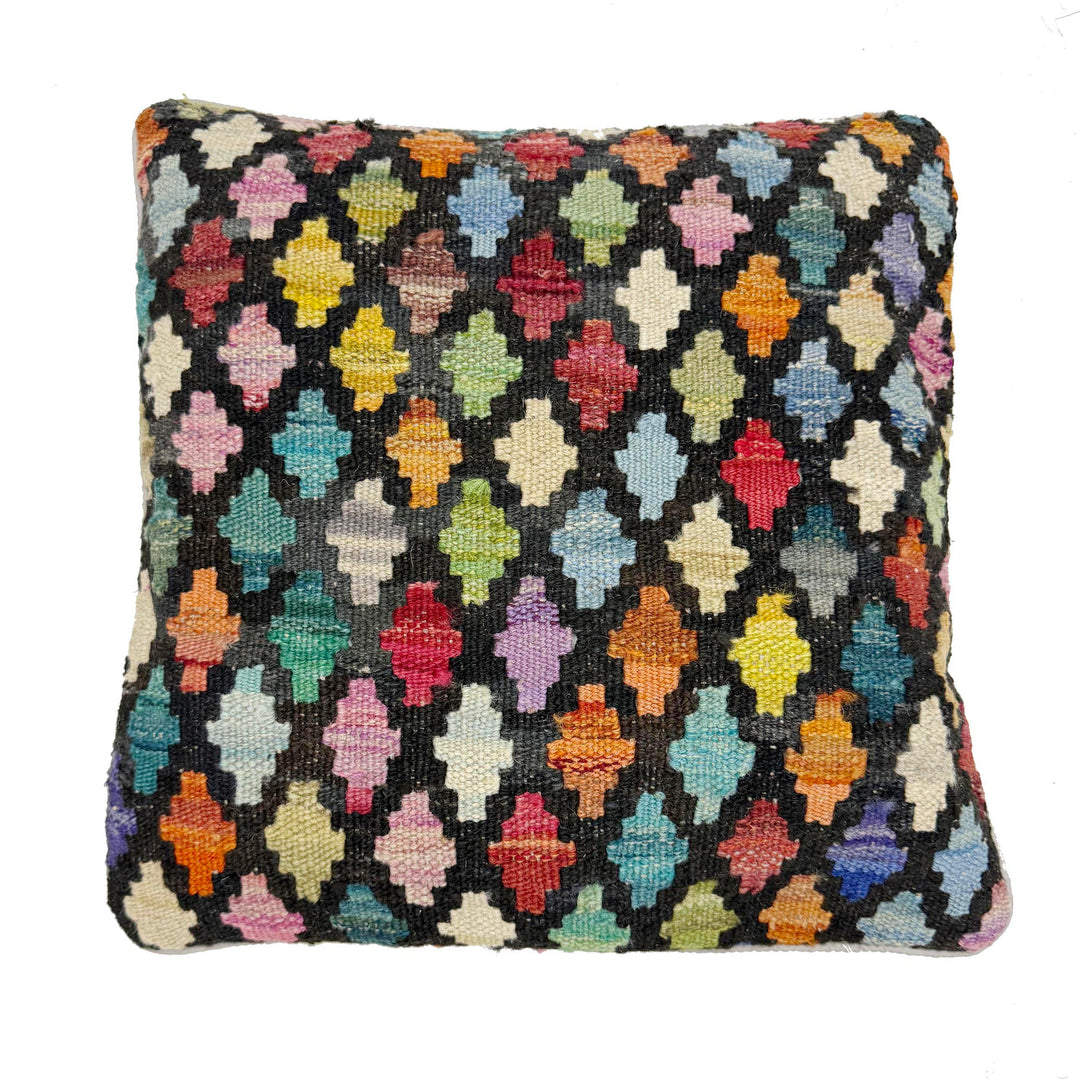 Afghan Geometric Cushion 1' 5" x 1' 4" Hand-Knotted